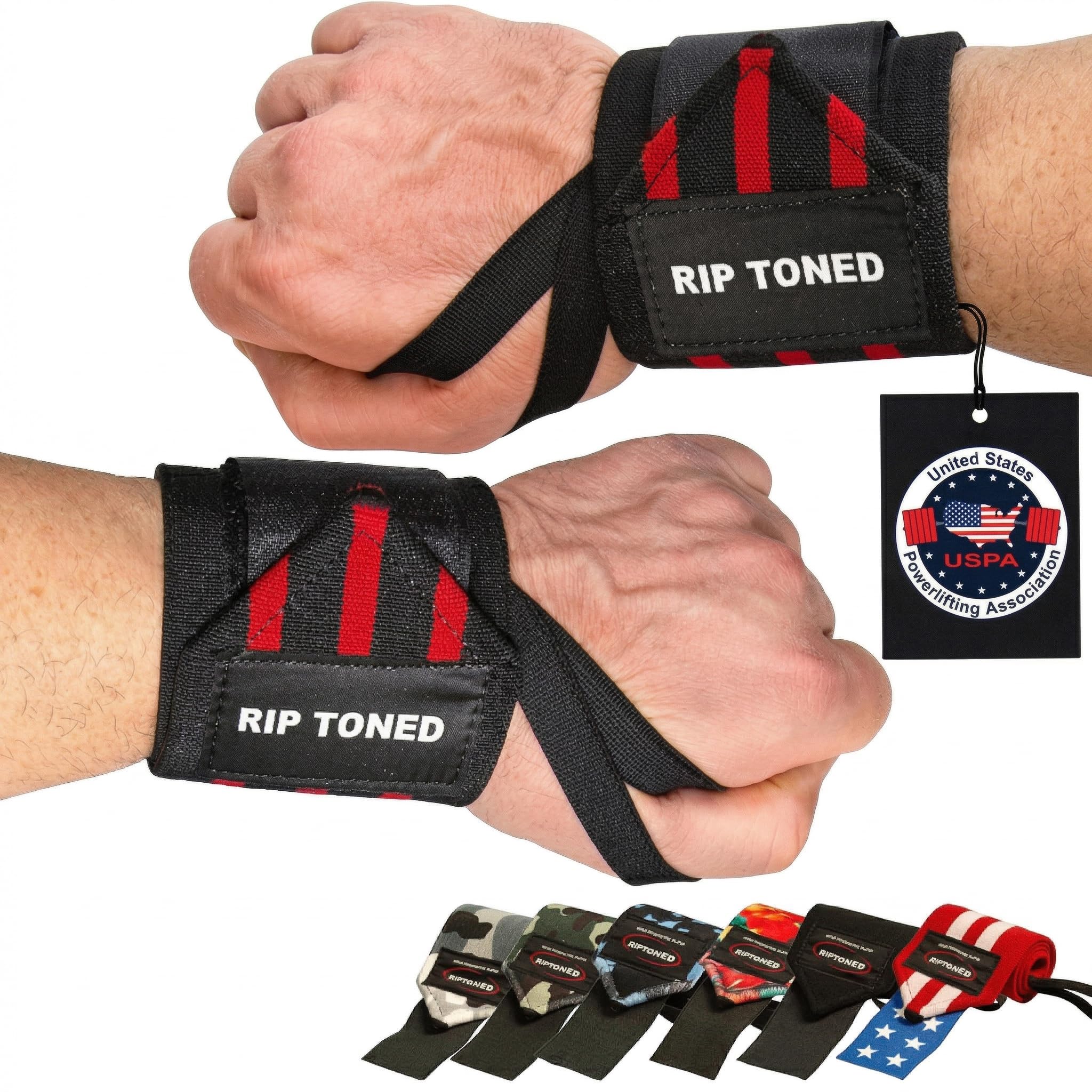 Rip Toned Wrist Wraps for Weightlifting – USPA & USAPL Approved 18" Wrist Straps for Powerlifting – Adjustable, Durable Gym Wraps with Thumb Loop – Quality Support for Men & Women – Red Flex