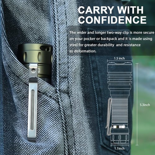 Wurkkos TS23 Tactical Flashlight,5000 High Lumens Rechargeable Flashlight,70.3 HI LED 482M Attack Head LED Flashlights,IP68 Waterproof Flashlights for Emergency,Repair,Camping,Hiking
