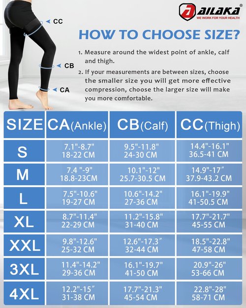 Ailaka Medical Compression Stockings for Women Men, Thigh High Footless 20-30mmHg Graduated Compression Socks with Silicone Band for Varicose Veins, Edema, Post-Surgery