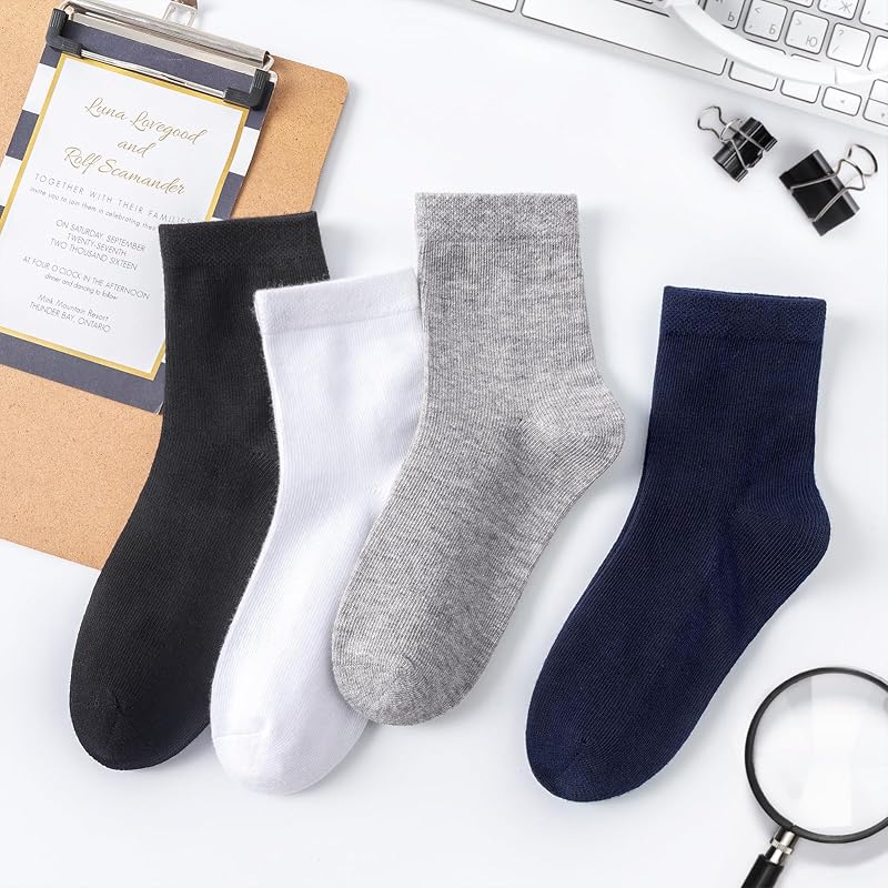 6 Pack Kids Crew Socks for School Uniforms - Soft Cotton Seamless Toe, White, Medium (A-White+Medium)