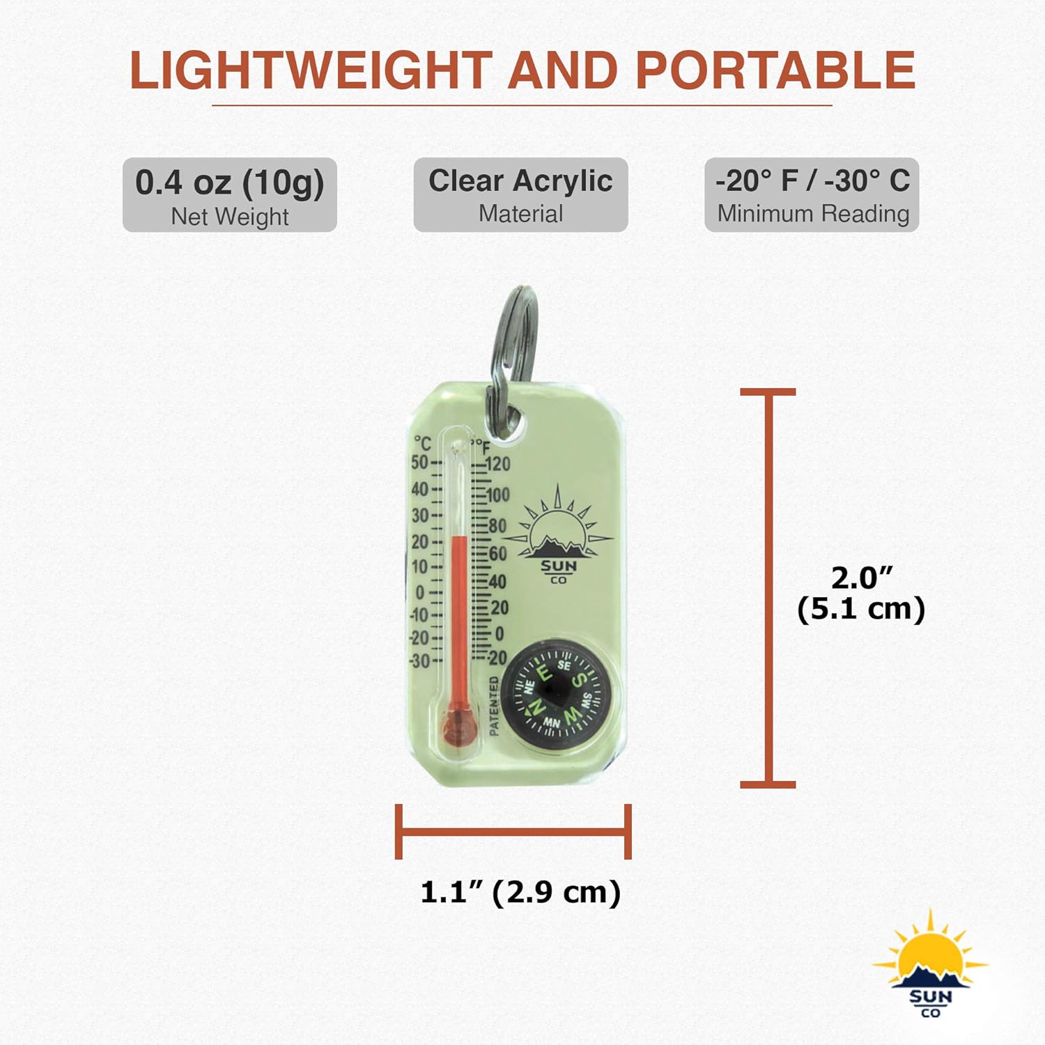 Sun Company LumaGage | Multi-Functional Glow-in-the-Dark Compass & Thermometer | Perfect for Camping and Hiking