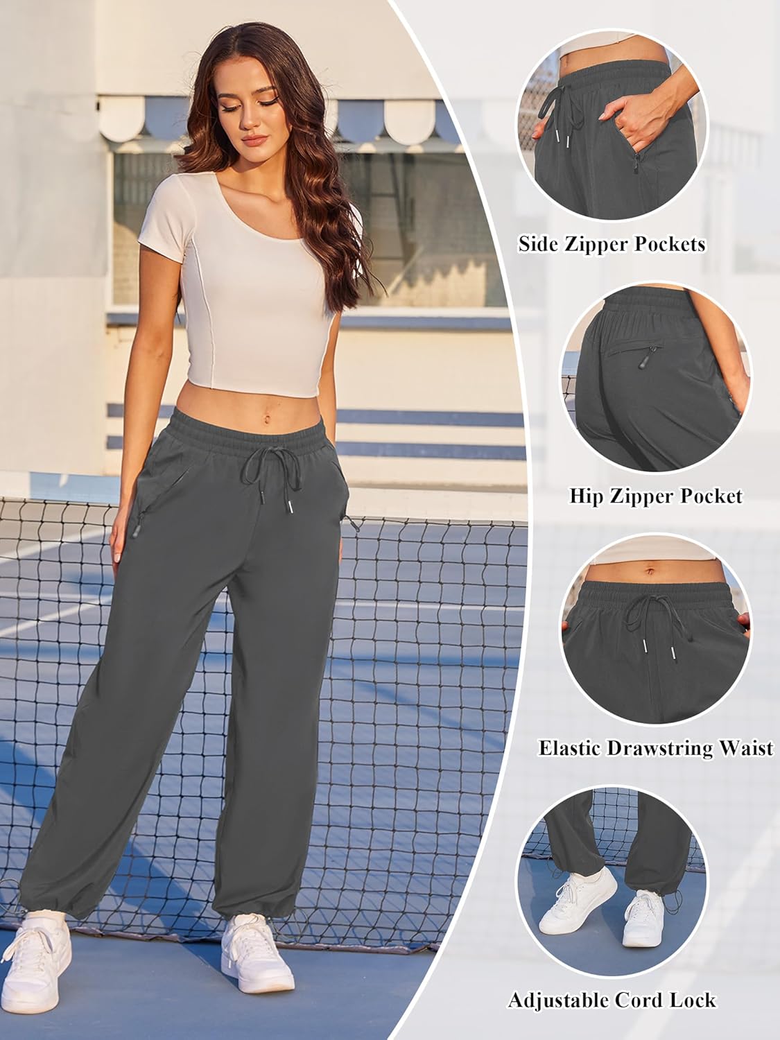Skiennix Women's Athletic Hiking Pants - Lightweight, Quick-Dry, Water-Resistant | Elastic Waist & Zipper Pockets