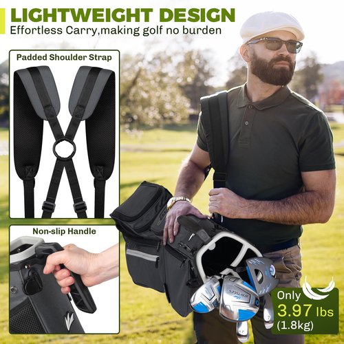 Lightweight Golf Stand Bag with Top Handle, 3-Way Divider, Holds Up to 8 Clubs – Compact Carry Bag with Dual Straps, Ball Holder & Multiple Pockets for Driving Range & Par 3 Courses(Charcoal Gray)