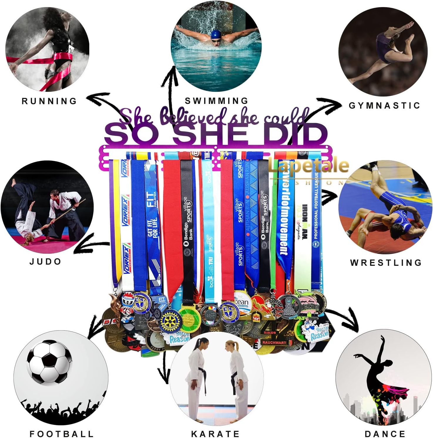Sports Medal Holder by [Brand Name] - 16" Wall Rack for Awards & Ribbons | Easy Installation for Gymnastics, Soccer & More