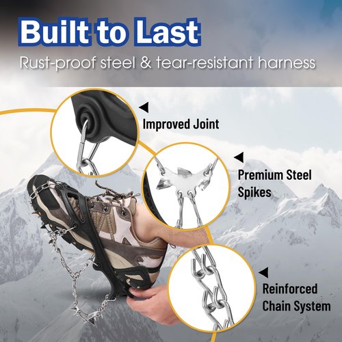 TREKOLOGY Microspikes for Hiking – 19-Spike Stainless-Steel Ice Cleats & Chains for Boots, Crampons for Hiking Boots Men & Women, Durable Traction Spikes for Snow & Ice (X-Large)