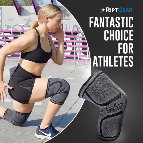 RiptGear Knee Compression Sleeve - Braces for Knee Pain - Compression for Arthritis, Meniscus Tear, Running, Walking - Support for Women and Men - Sleeves Weightlifting (Medium, Gray (1 Pack))