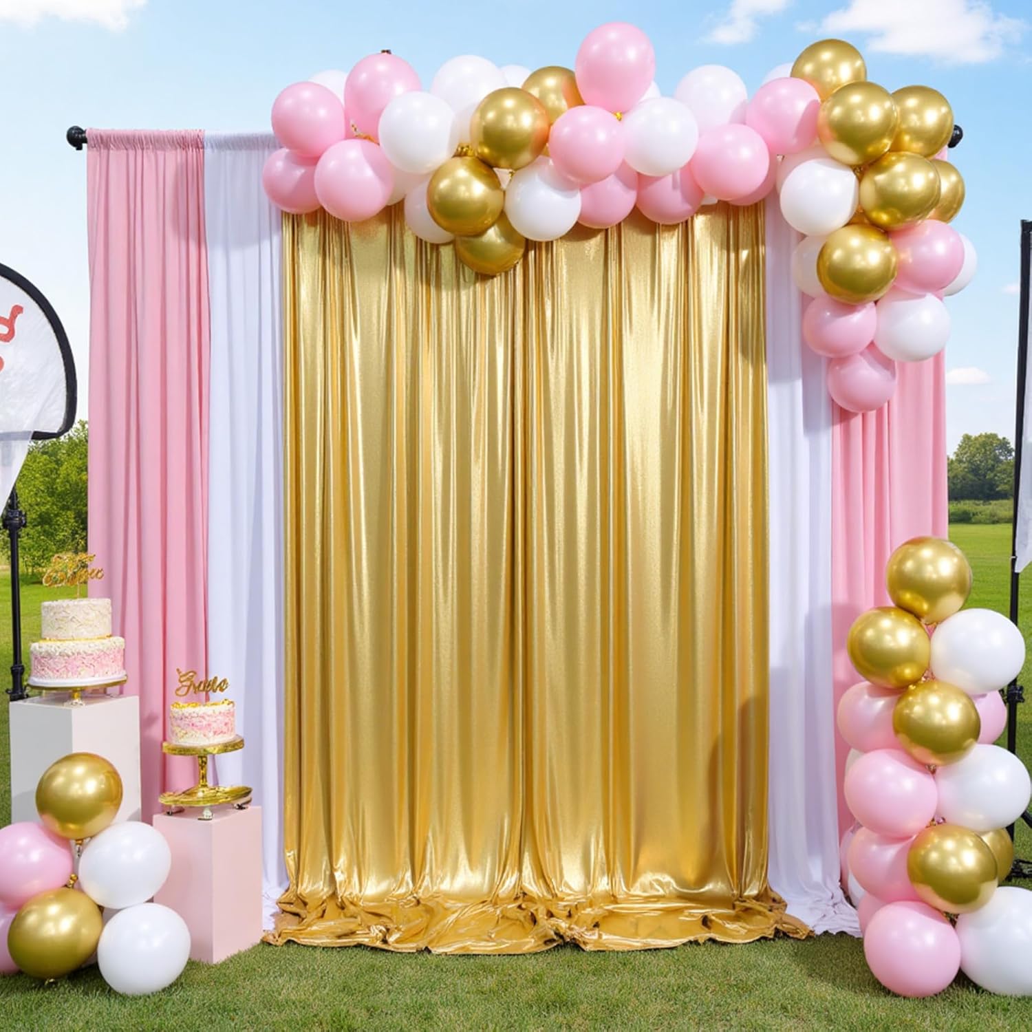 Skiennix Gold Sequin Backdrop Curtain Panels - Wrinkle-Free Glitter Photo Drapes | 10x10 ft for Weddings & Parties