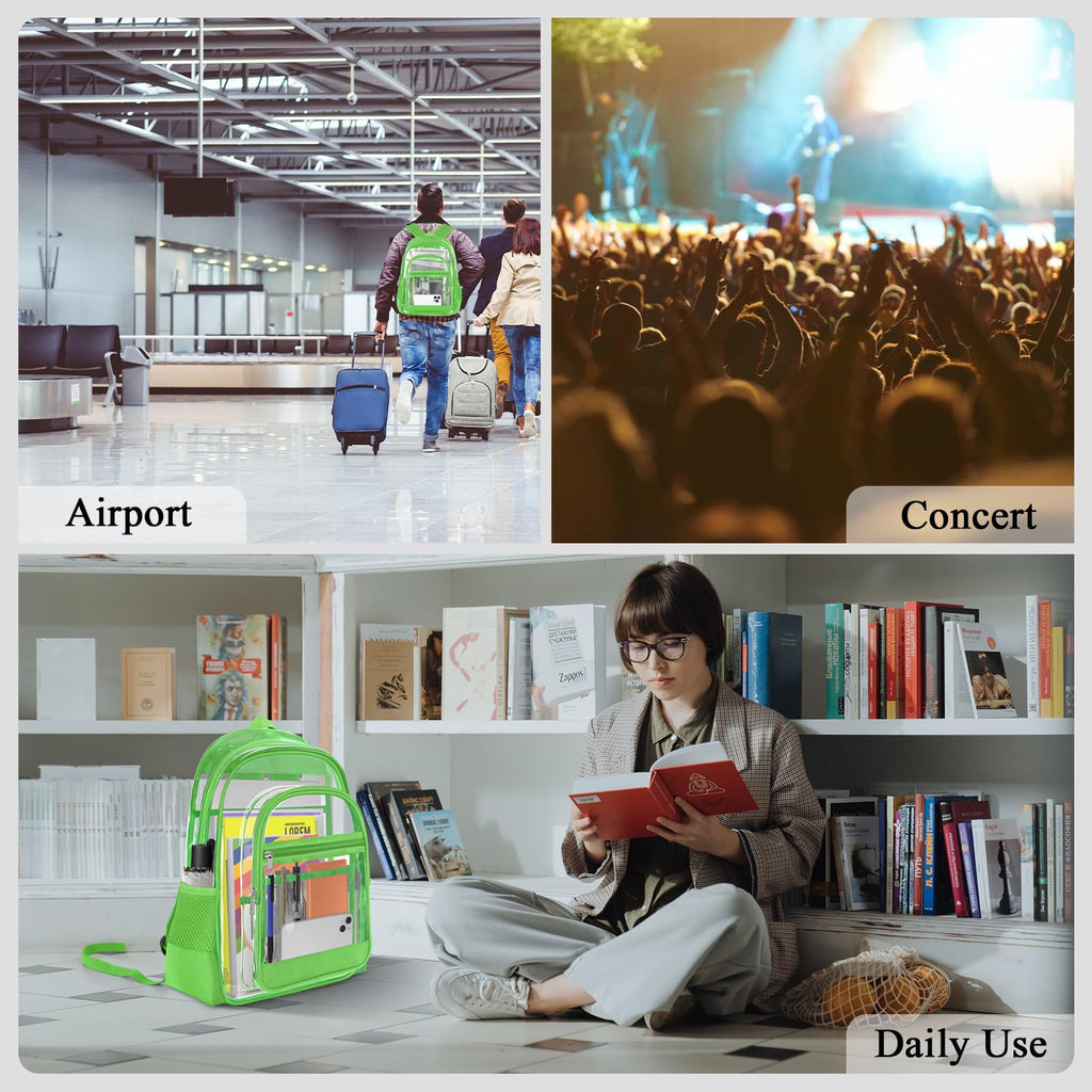 KIMNERPU Clear Backpack, Heavy Duty PVC Transparent Backpack with Reinforced Straps, See Through Multiple Pockets Large Capacity Bookbag for Concert Work Security Travel Festival (Green)