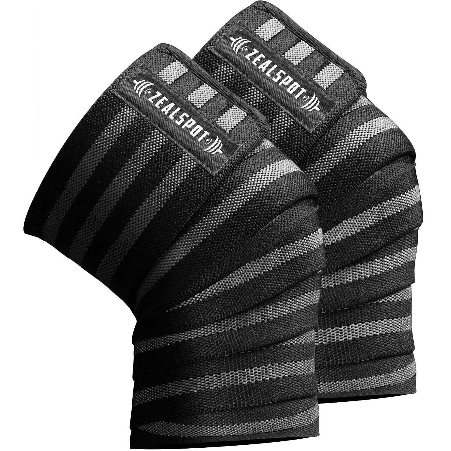 Z ZEALSPOT Knee Wraps(Pair) Compression & Elastic Support for Cross Training,WODs,Gym, Workout,Weightlifting,Fitness & Powerlifting – Best Knee Straps for Squats -For Men & Women- 72 inches (Grey)