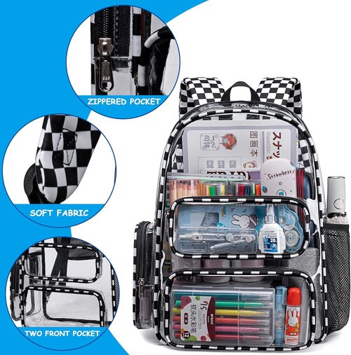 CAMTOP Clear Backpack - Heavy Duty Transparent Book Bag for School, Work & Travel | Check Design