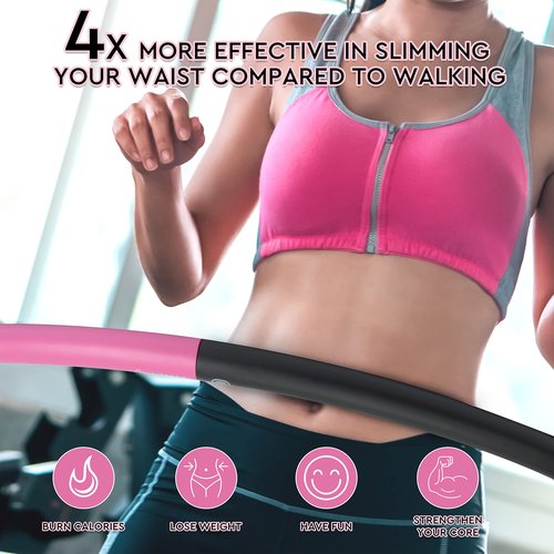 Fiteroc 2.8 lb Weighted Fitness Hoop, 8 Detachable Sections, Adjustable Large Size for Core Workouts, Black/Pink