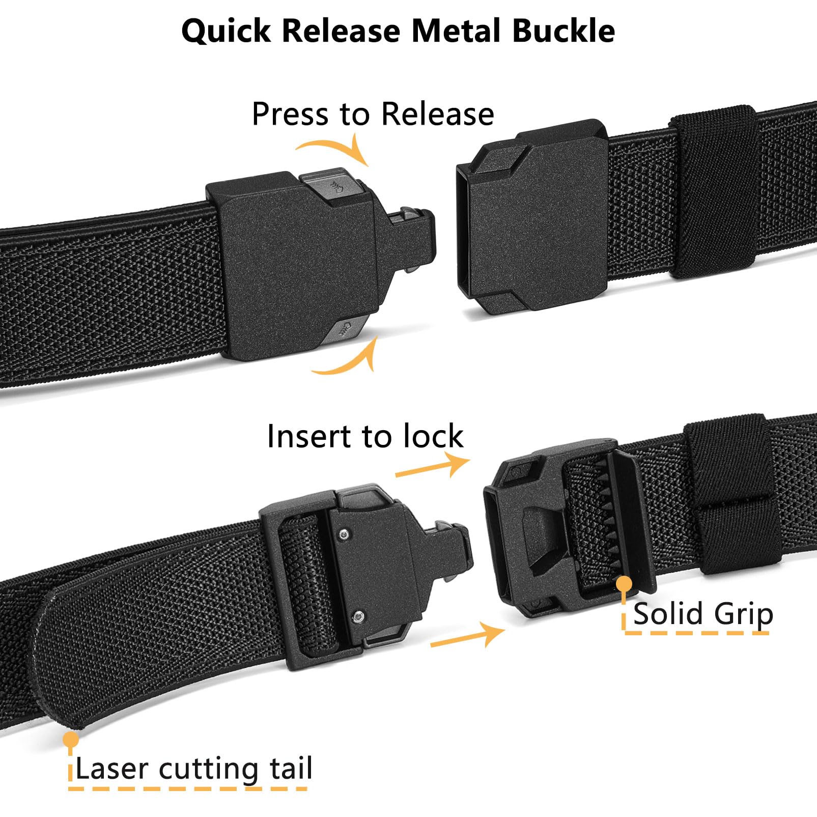 LionVII Quick Release Elastic Belt, Men Stretch Belts with Buckle Fit Through Belt Loops, Adjustable Trim to Fit 28-48" Waist (Black)