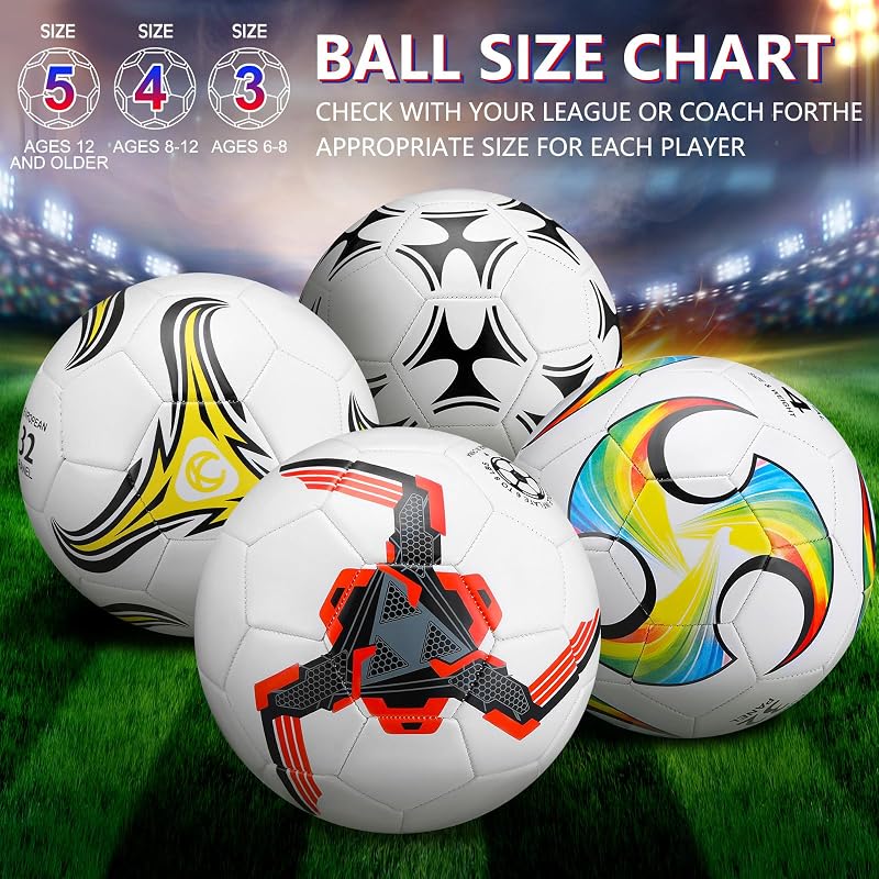 Tradder Size 3+Mixed Style Soccer Balls with Pump - 4 Pack Deflated