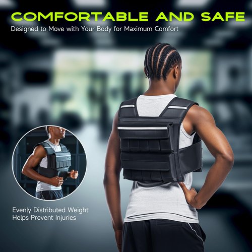Liveet Adjustable Weighted Vest for Men Women, 20lb Weight Vest with 20 Removable Weights, Heavy Duty Running Vest with Reflective Strips for Walking Strength Training Calisthenics