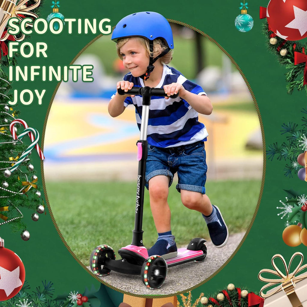 Besrey Kick Scooter for Kids | 3-Wheel Folding Design with Adjustable Height & LED Light Wheels