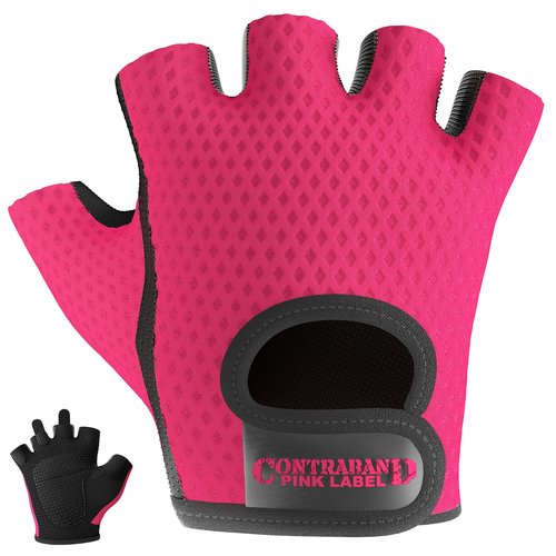 5307 Womens Designer Workout Gloves | Low Sweat Diamond Mesh Fabric w/ Grip-Lock™ Silicone Palm (Pink, Large)