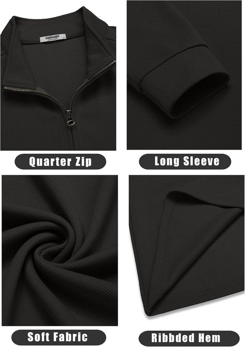 COOFANDY Men's Lightweight Quarter Zip Pullover Sweatshirt - Casual Long Sleeve Polo Shirt