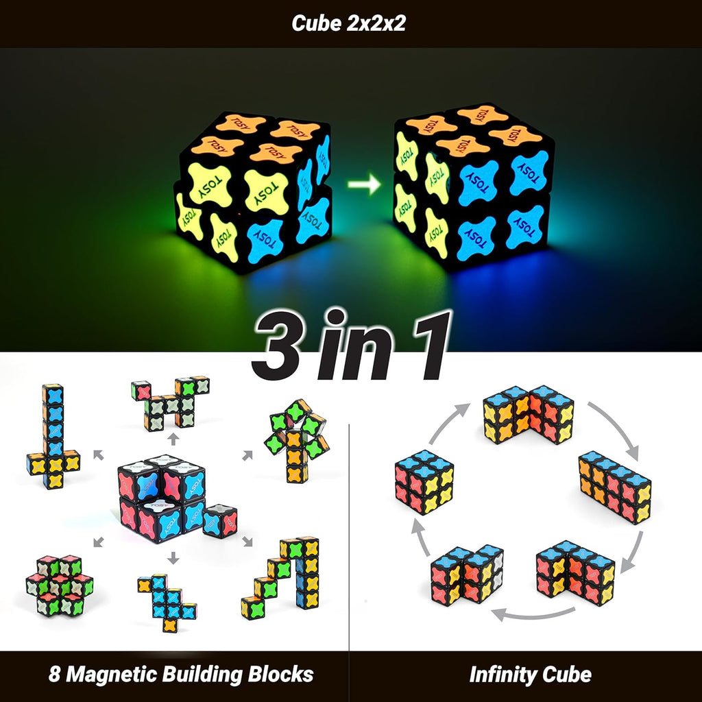 TOSY Magnet Cube 2x2 - 2-in-1 Puzzle Cube & Customizable Infinity Cube | Sensory STEM Toy for Kids