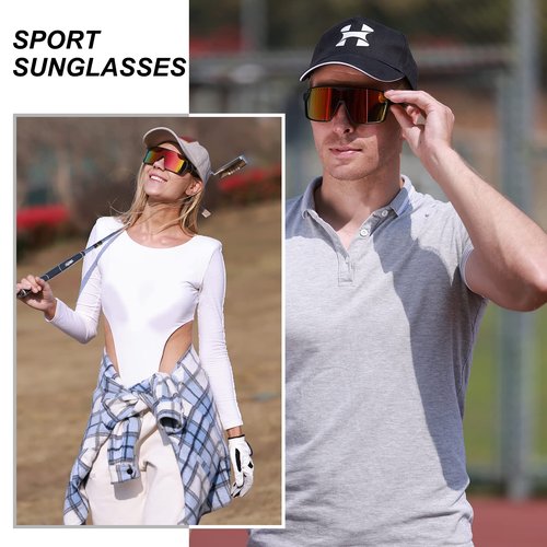 HAAYOT Polarized Cycling Glasses,Sports Sunglasses for Men Women,Baseball Running Fishing Biking Sunglasses with 3 Lenses Black Orange