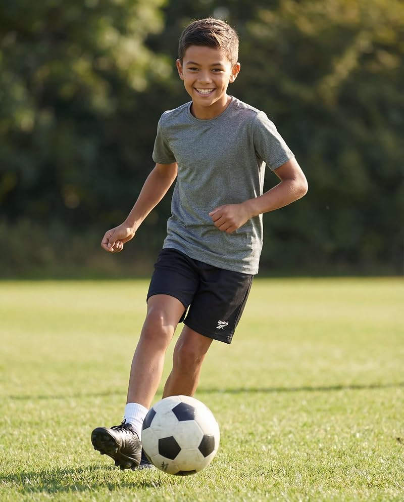 Reebok 4 Pack Boys' Dry Fit Athletic Shorts with Pockets - Solid Black (Sizes S-XL)