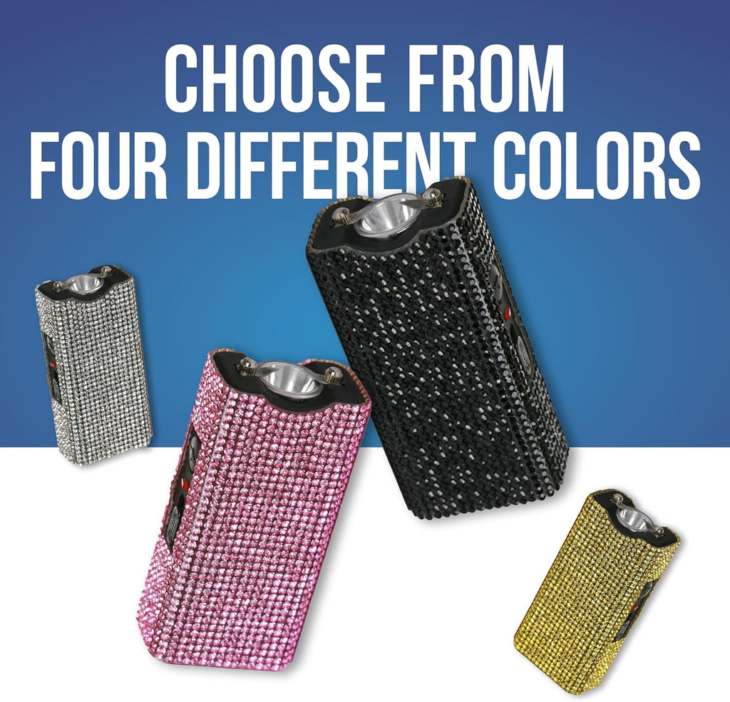 Streetwise Rhinestone Stun Gun Keychain - Compact Rechargeable Self-Defense Flashlight with Holster & Keyring for Women