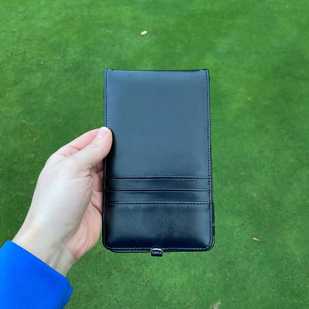 PU Leather Golf scorecard Holder & 2 Weatherproof Golf Notebook with Golf Yardage Book/Golf Scorecard Book - Golf Notebook + 30x scorecards. Golfers Journal, Perfect Golf Gadgets for Men/Woman