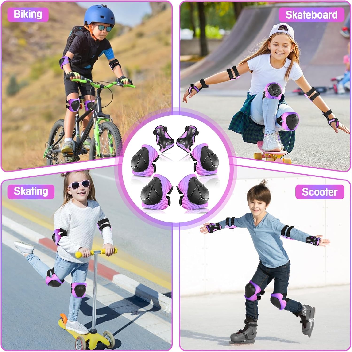 Wemfg Kids Protective Gear Set - 3-in-1 Knee, Elbow Pads & Wrist Guards for Ages 3-14 | Safe Skating & Cycling