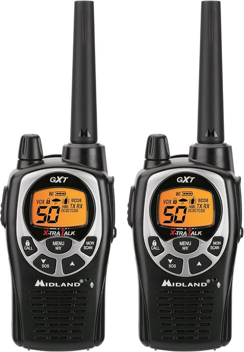 Midland GXT1000VP4 GMRS Two-Way Radio - Long Range, 50 Channels, 142 Privacy Codes | Black/Silver 2-Pack
