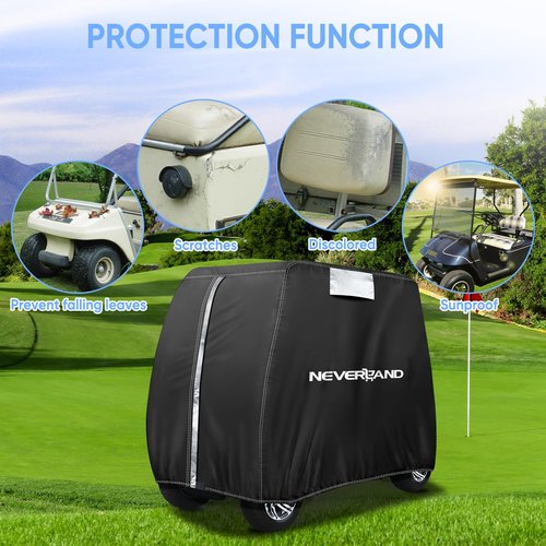NEVERLAND Golf Cart Cover - Waterproof Golf Cart Covers - Fits for Yamaha Golf Carts EZ GO Club Car - Outdoor Windproof Sunproof (Black, Fit for 2+2/4 Passenger Cart)