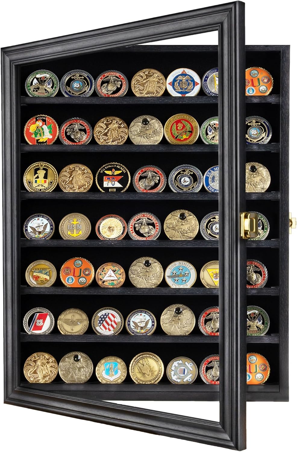 Regine Switzerland Military Challenge Coin Display Case - Black Finish with 98% UV Protection | Fits Army, Navy, Air Force, Marine Corps Coins