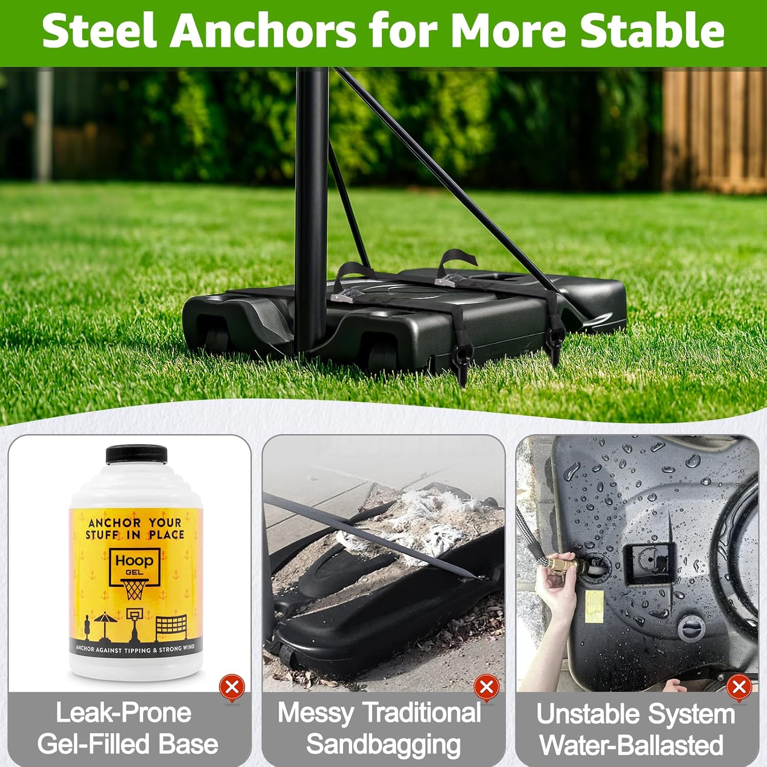 Tinnmao Basketball Hoop Anchor Kit - Heavy Duty 18'' Steel Anchors with Adjustable Straps for High Wind Stability