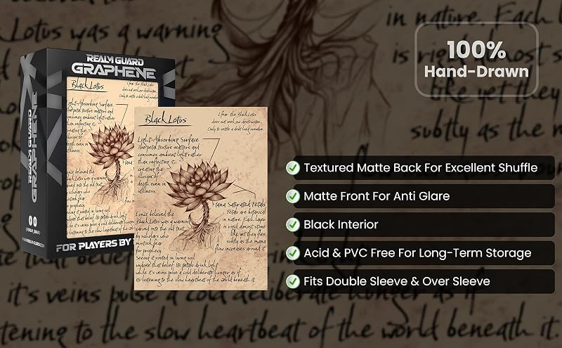 (Field Research Black Lotus) 100% Hand-Drawn 100ct Textured Matte Card Sleeves - 67x92mm - Graphene Variation