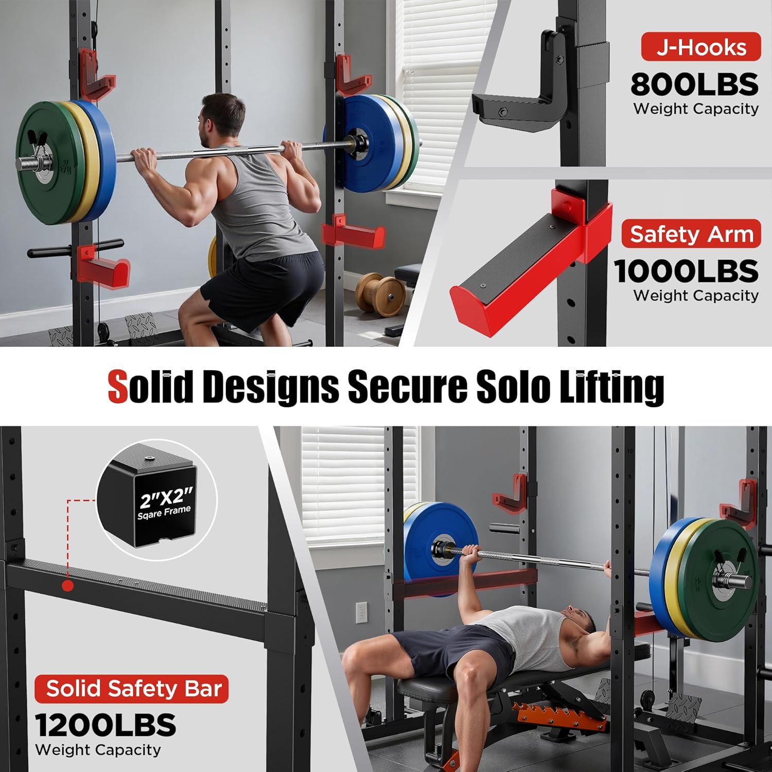 SPORTSROYALS Power Rack - Multi-Functional Squat Cage with Pulley System & LAT Pull Down for Home Gym