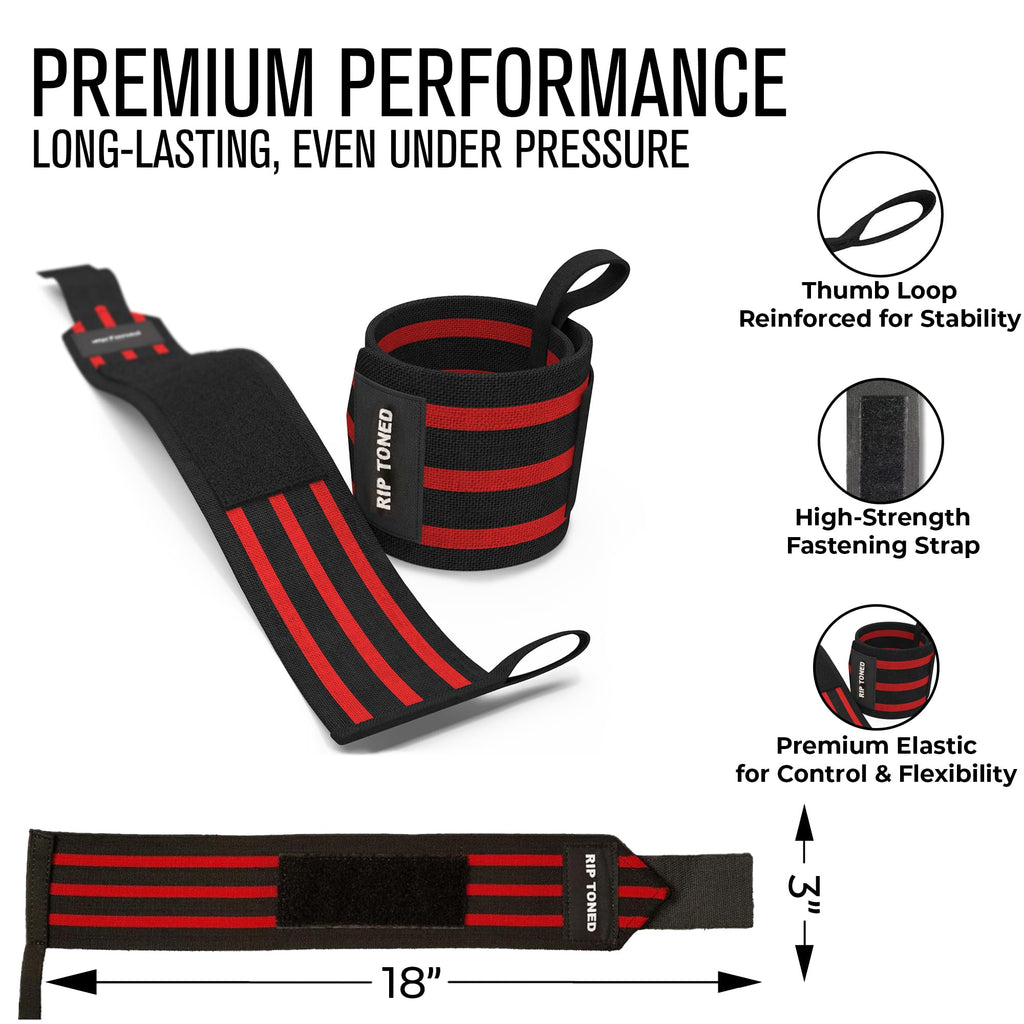 Rip Toned Wrist Wraps for Weightlifting – USPA & USAPL Approved 18" Wrist Straps for Powerlifting – Adjustable, Durable Gym Wraps with Thumb Loop – Quality Support for Men & Women – Red Flex
