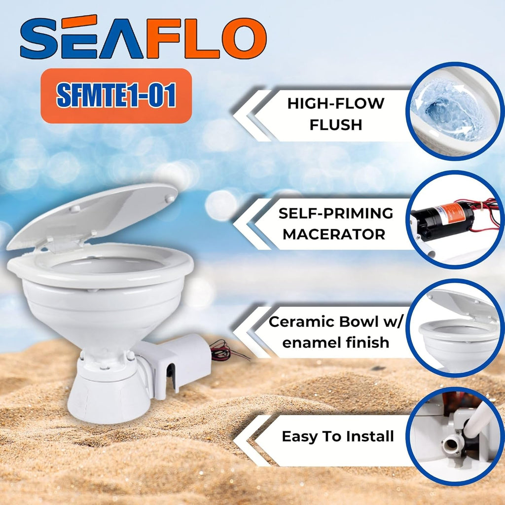 SEAFLO 12V Electric Marine Toilet - Compact Boating Head for Easy Installation and Use