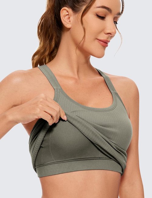 CRZ YOGA Seamless Ribbed Racerback Tank Top - Built-In Bra, Padded Scoop Neck, Slimming Fit