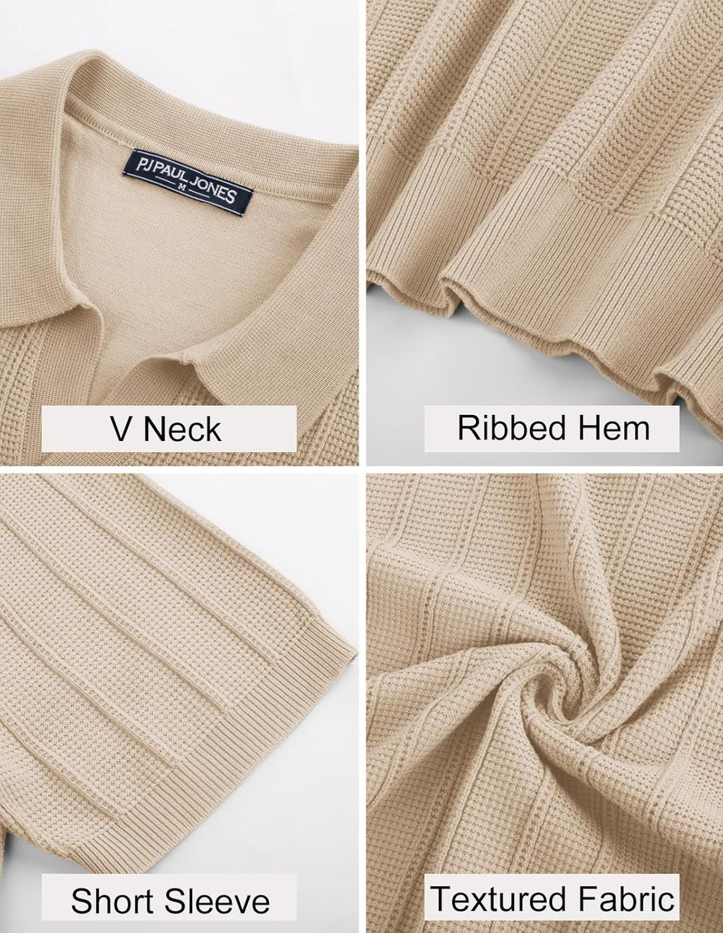 PJ PAUL JONES Men's V-Neck Knit Polo Shirt - Textured Summer Style for Comfort and Breathability