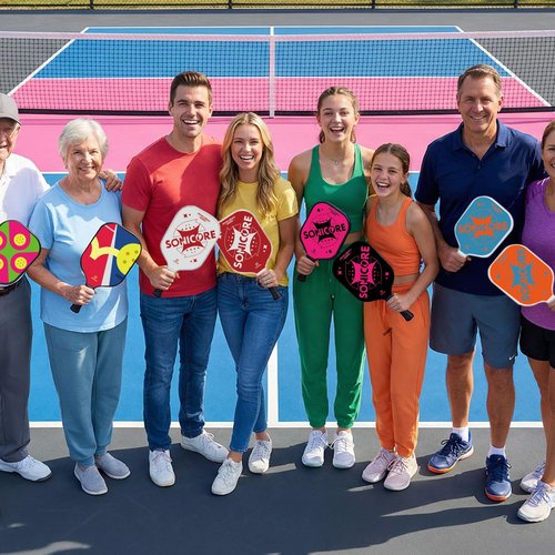 Fiberglass Pickleball Paddle Set -2 Pack, Beginner Kit, 4 Outdoor Balls & Sports Bag for Men & Women | Retro Red | Sonicore