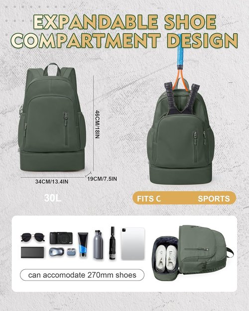 Gym Backpack for Women Men, Lightweight Gym Bag with Shoe Compartment, Waterproof Sports Backpack with Wet Pocket, Green
