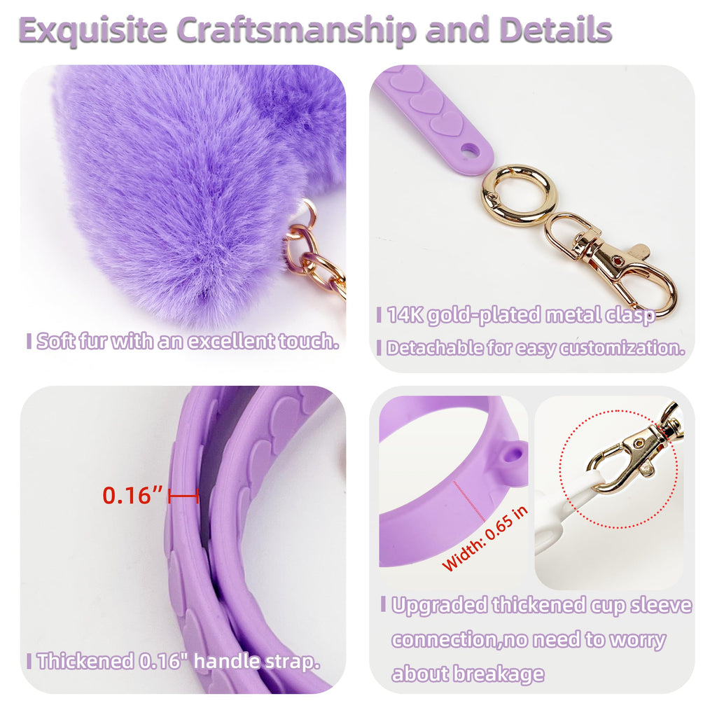 Handle Strap with Heart Charms for Owala & Stanley Cups, for Owala Water Bottle 24oz, 32oz, 40oz, Owala Kids, Pink Owala, stanley 40 oz tumbler with handle, Owala & Stanley Accessories (Purple)