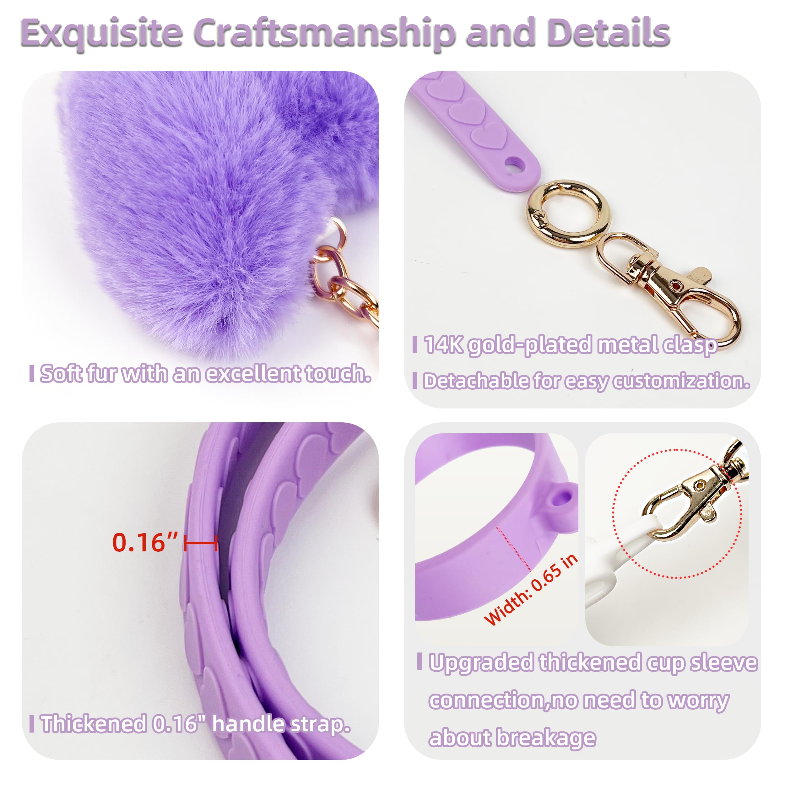 Handle Strap with Heart Charms for Owala & Stanley Cups, for Owala Water Bottle 24oz, 32oz, 40oz, Owala Kids, Pink Owala, stanley 40 oz tumbler with handle, Owala & Stanley Accessories (Purple)