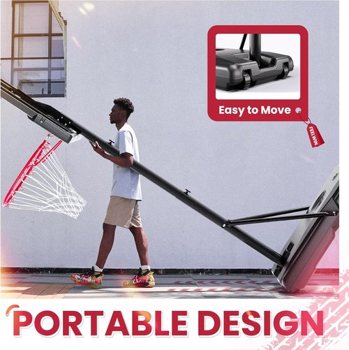 Feelwin Basketball Hoop - Portable Outdoor System with Adjustable Height for Youth & Adults | Sturdy Base