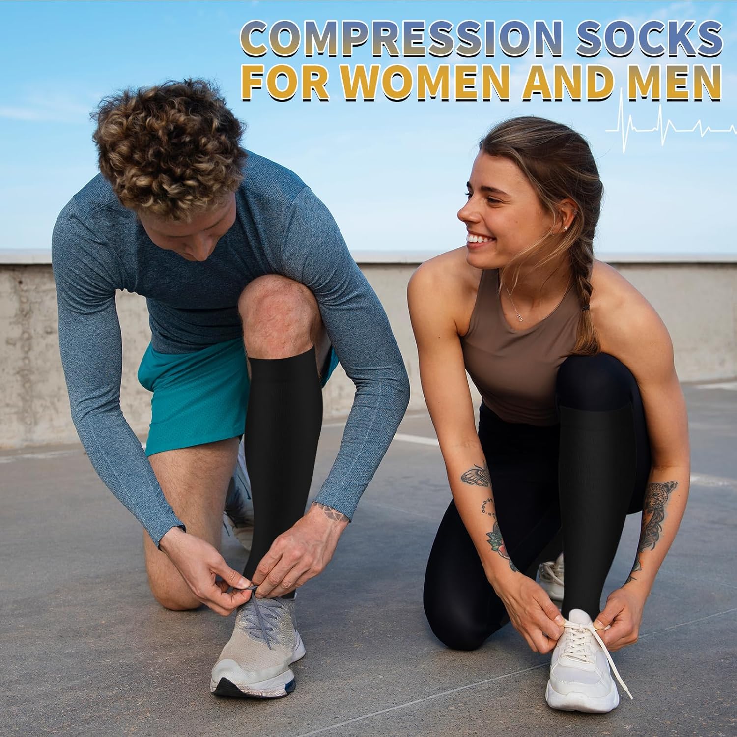 Sooverki Copper Compression Socks - 8 Pack Knee High Support Stockings for Men & Women | 15-20mmHg
