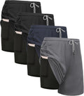 Kinglaman Men's 2-in-1 Running Shorts - Quick Dry Athletic Gym Shorts with Pockets | 4 Pack