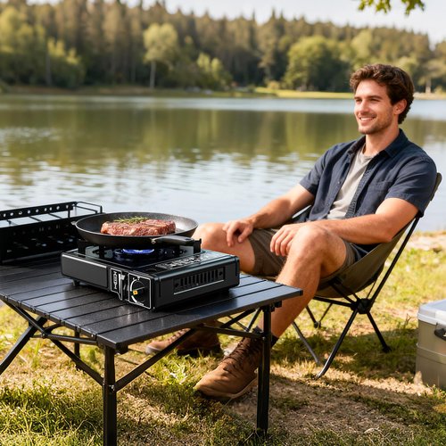 7800 BTU Dual Fuel Camp Stove, Butane or Propane Portable Stove for Camping, Lightweight Portable Camping Stove, Propane Adapter Hose and Carrying Case Included