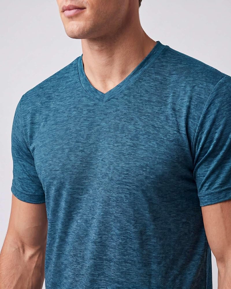 5 Pack Men's Dry Fit V-Neck T-Shirts – Quick Dry Gym Tees, Set 1+Large