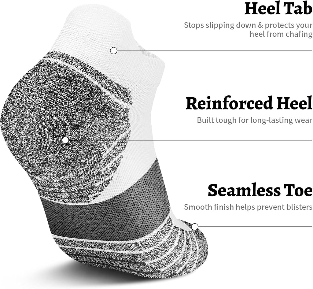 PAPLUS Compression Running Socks - 6 Pairs of Ankle Athletic Socks with Arch Support