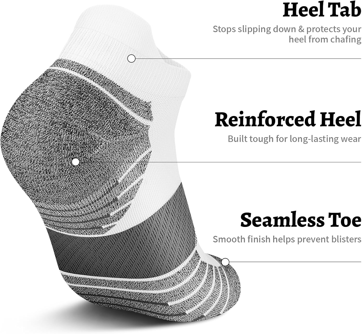 PAPLUS Compression Running Socks - 6 Pairs of Ankle Athletic Socks with Arch Support