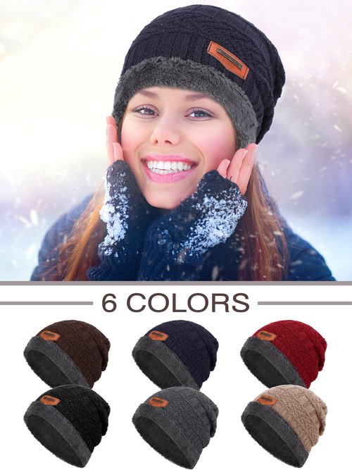 Silicherry 48 Pcs Winter Beanie Bulk for Homeless, Winter Knit Beanies Fleece Inner Warm Hat Thick Knit Skull Cap Beanie Hats for Homeless Donation Shelters