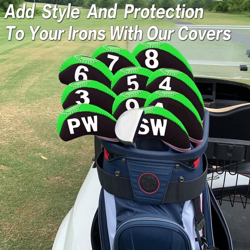 Golf Club Covers Set for Irons Neoprene Iron Head Cover Club Protector 10Pcs with/Without Top Window Accessories for Men Women (Green(with Top Window))